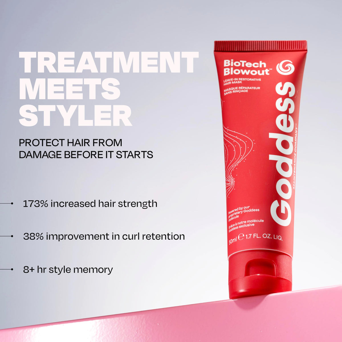 Goddess Blowout Leave-In Hair Mask packaging with ingredients list