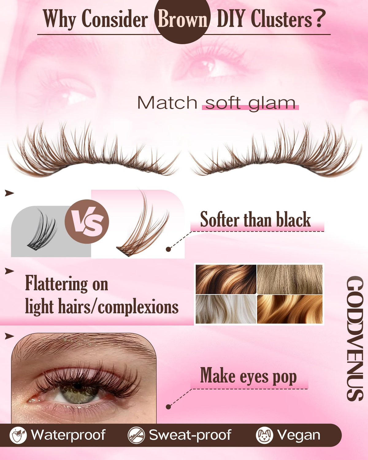 Goddvenus Brown Lash Clusters Kit open view with lashes displayed