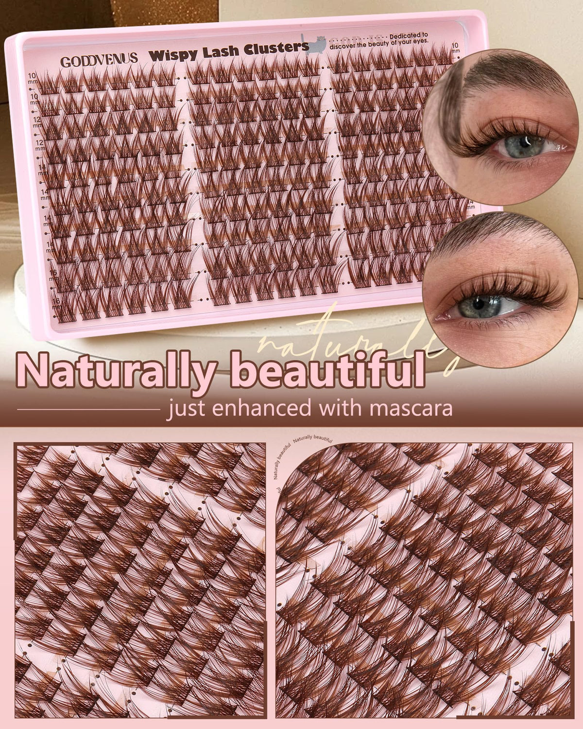 Goddvenus Brown Wispy Eye Lash Clusters applied on model's eyes