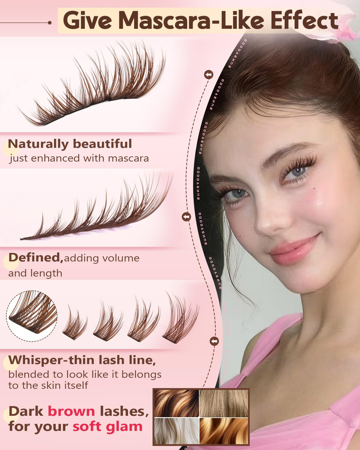Goddvenus Brown Wispy Eye Lash Clusters Kit contents including tweezers and glue