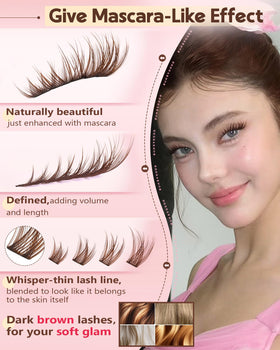 Goddvenus Brown Wispy Eye Lash Clusters Kit contents including tweezers and glue