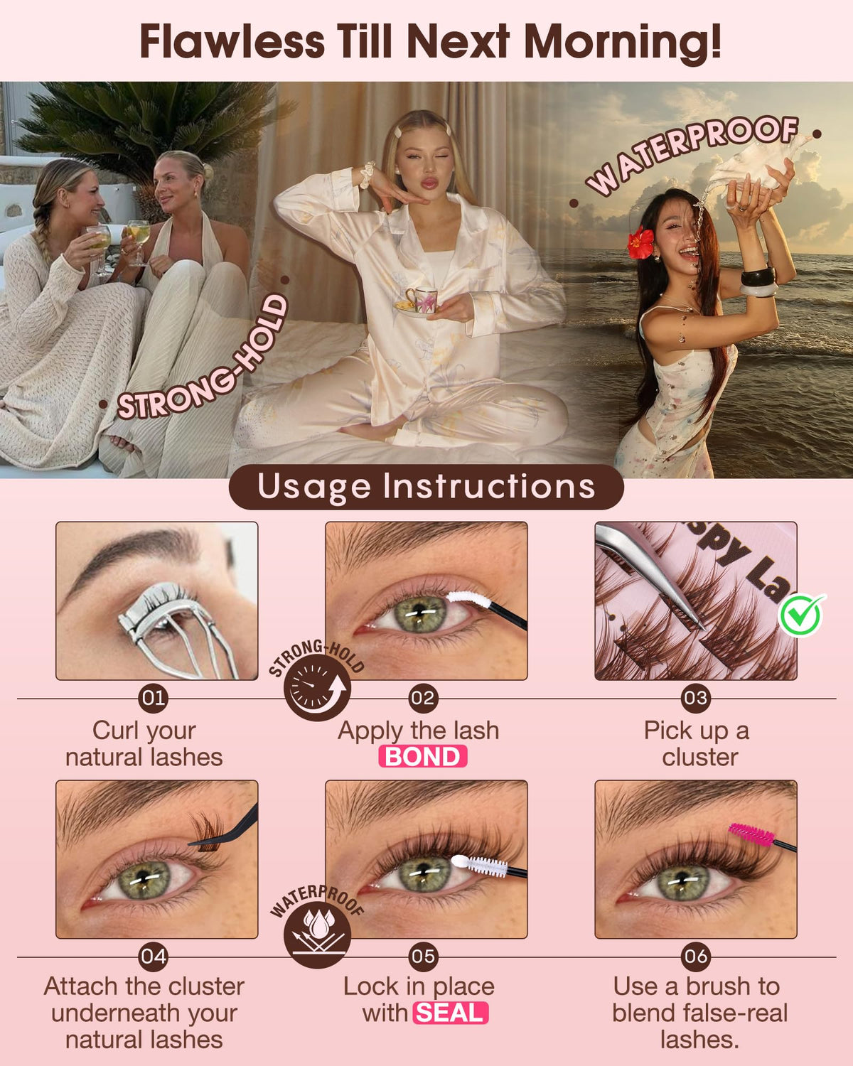 Goddvenus Brown Wispy Eye Lash Clusters kit displayed on a vanity