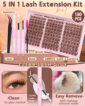 Goddvenus Brown Wispy Eye Lash Clusters kit with brush and seal