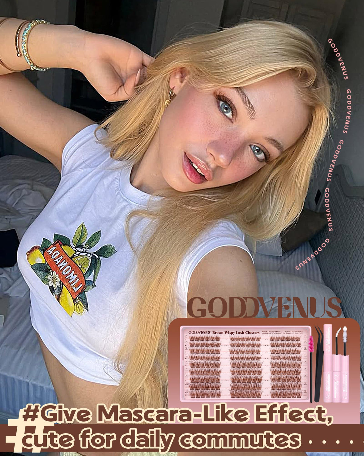 Goddvenus Brown Wispy Lash Clusters Kit with precision tweezers and brush