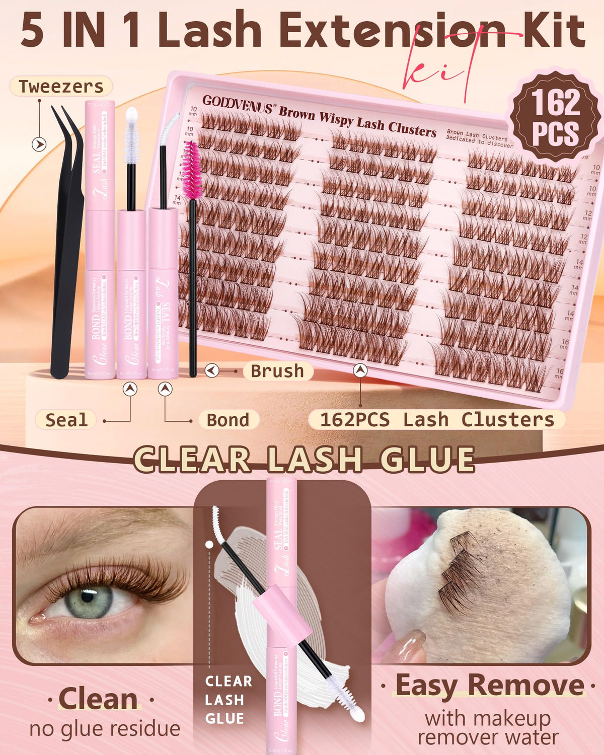 Goddvenus Brown Wispy Lash Clusters showing different styles