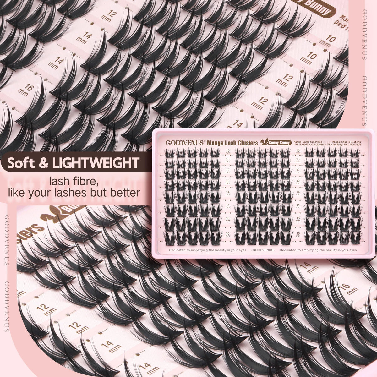 Goddvenus BUNNY lashes displayed on a makeup vanity