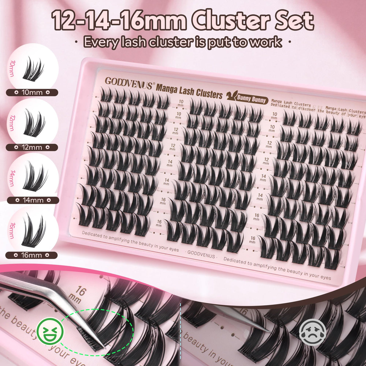 Goddvenus BUNNY Manga Lash Clusters Kit with application tools