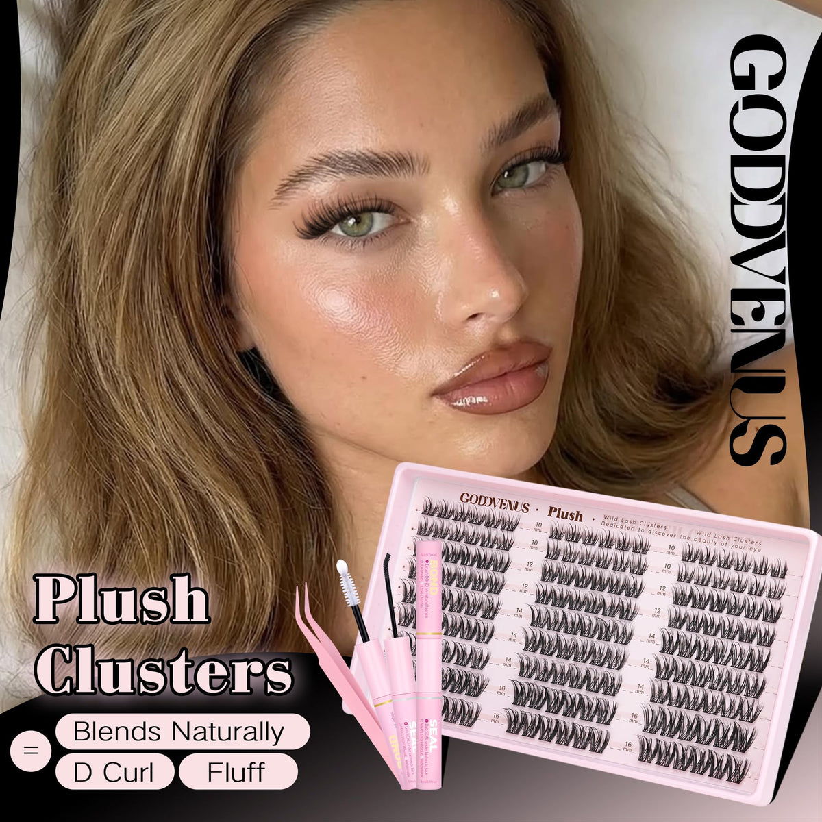 Goddvenus D Curl lash clusters in various lengths
