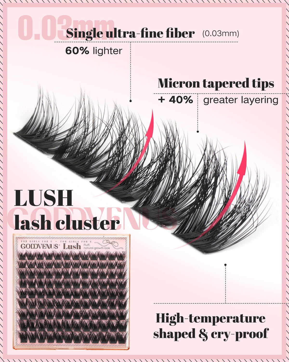 Goddvenus Fluffy Eye Lash Clusters close-up of D Curl lashes