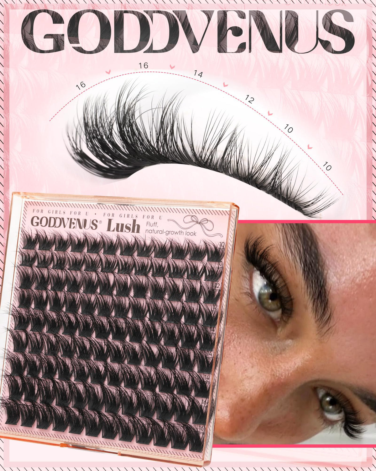 Goddvenus Fluffy Eye Lash Clusters displayed with individual lashes