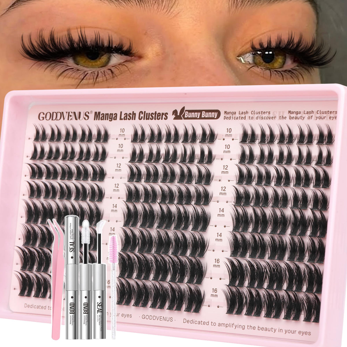 Goddvenus Fluffy Manga Lash Clusters Kit packaging front view