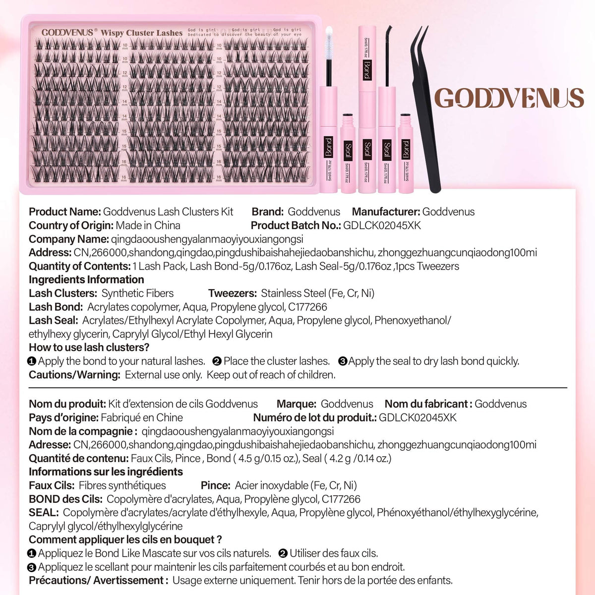 Goddvenus Lash Clusters Kit components layout