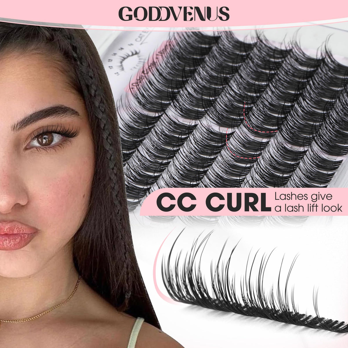 Goddvenus lash clusters on model's eyes