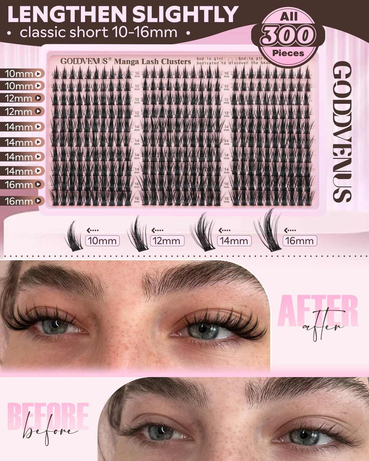 Goddvenus Manga Lash Clusters Kit application example on model