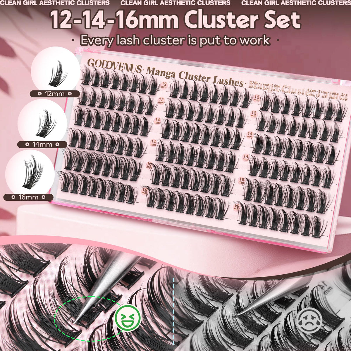 Goddvenus Manga Lash Clusters showing different lengths