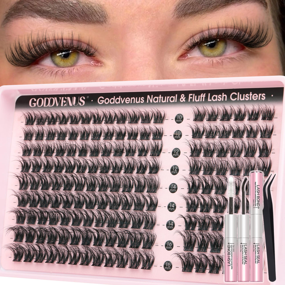Goddvenus Natural Lash Clusters Kit D Curl 162pcs front view