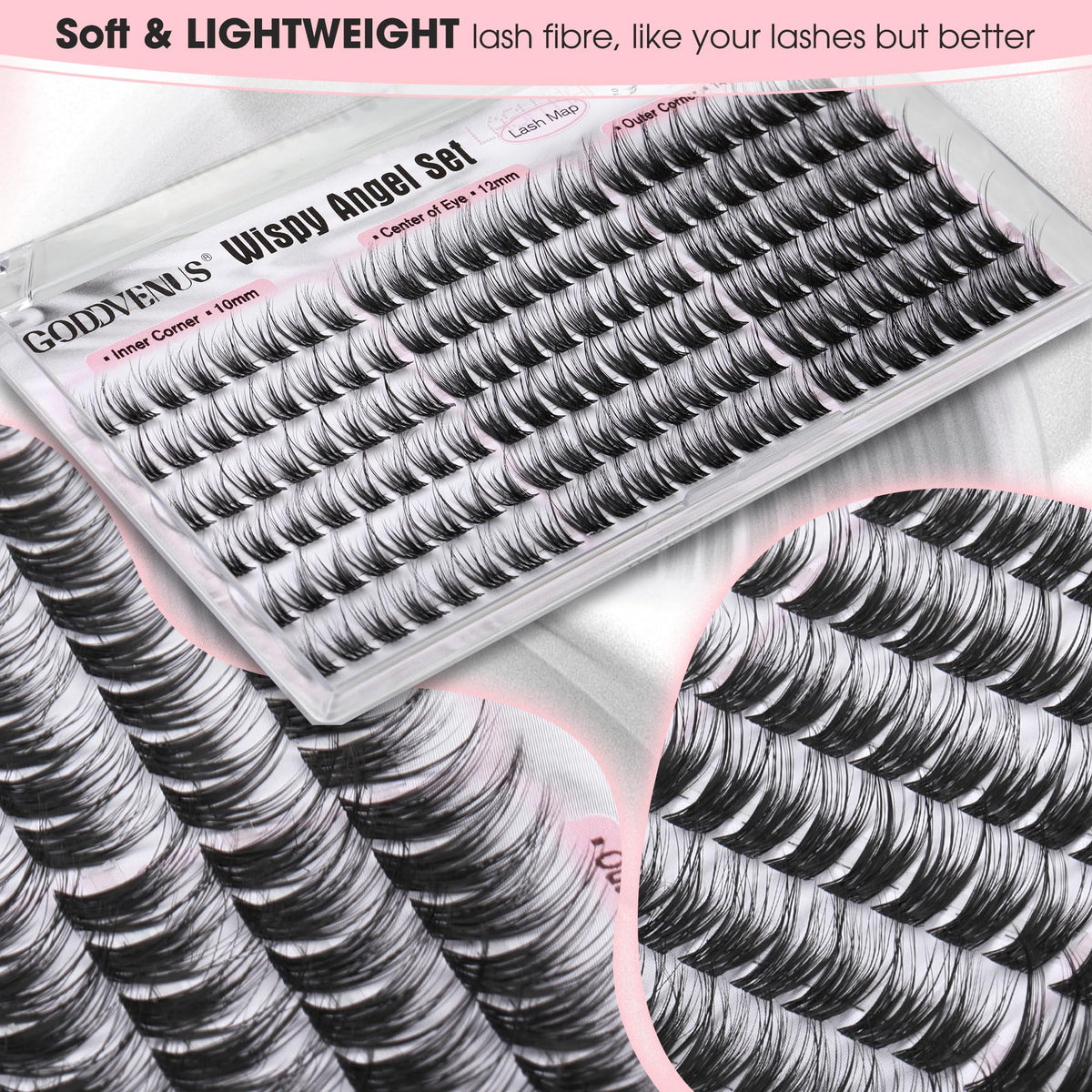 Goddvenus Short Wispy Lash Clusters 14mm close-up