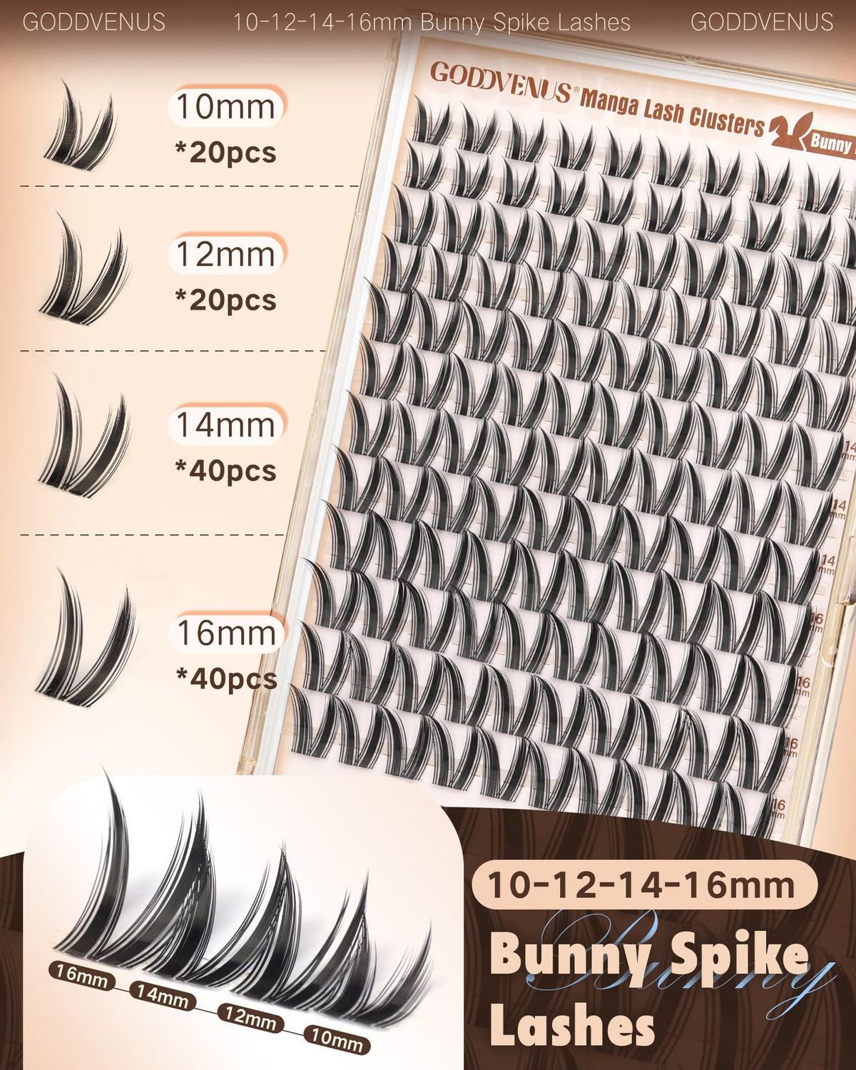 Goddvenus Wispy Bunny Manga Lash Clusters displayed with makeup tools
