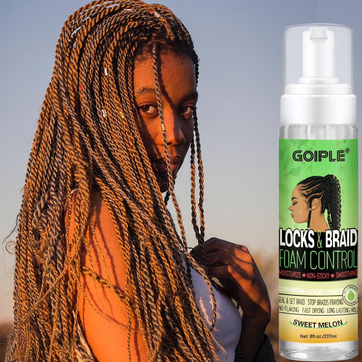 Goiple Braid Mousse demonstrating frizz control on hair