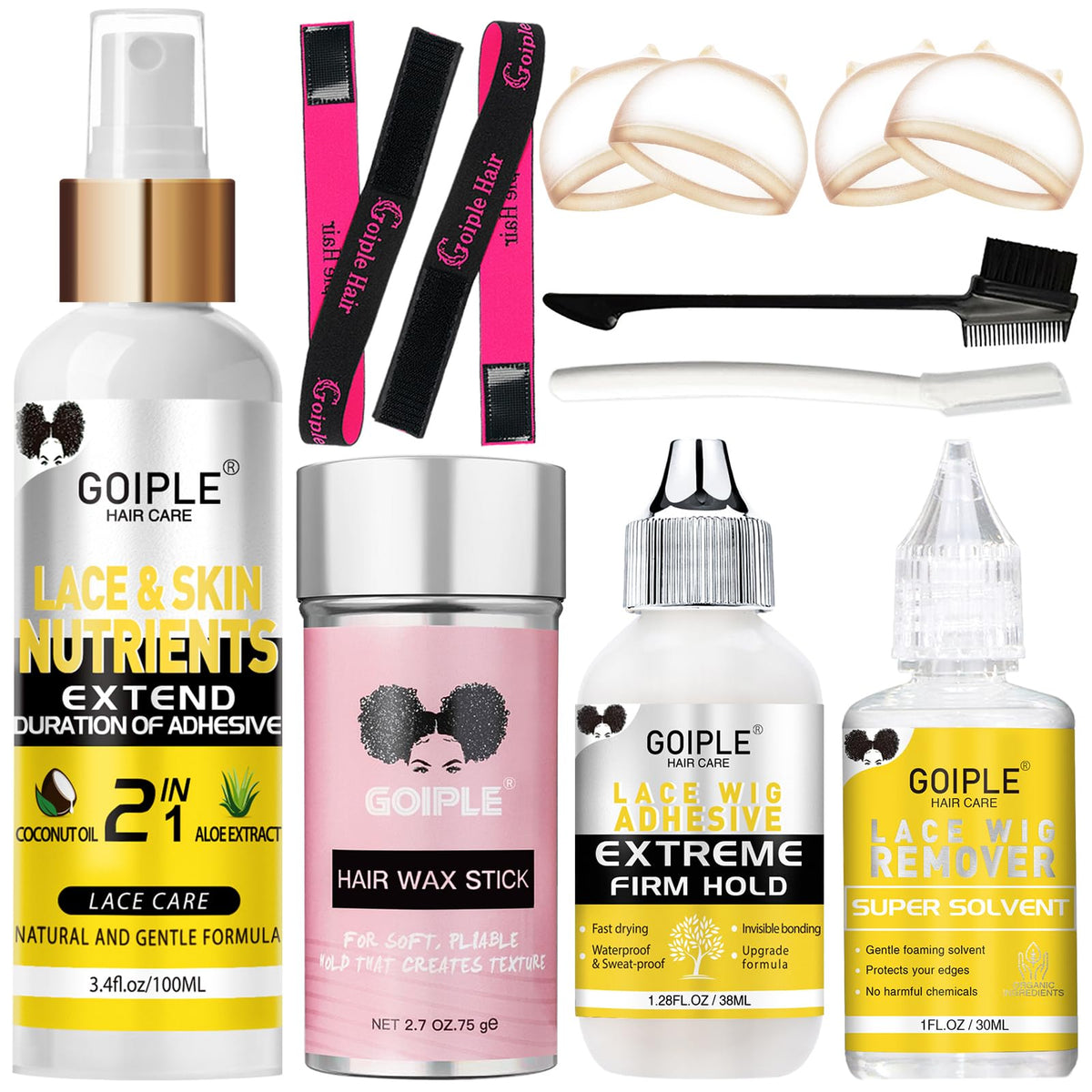Goiple Wig Accessory Essentials Kit including lace nutrients spray and wig glue
