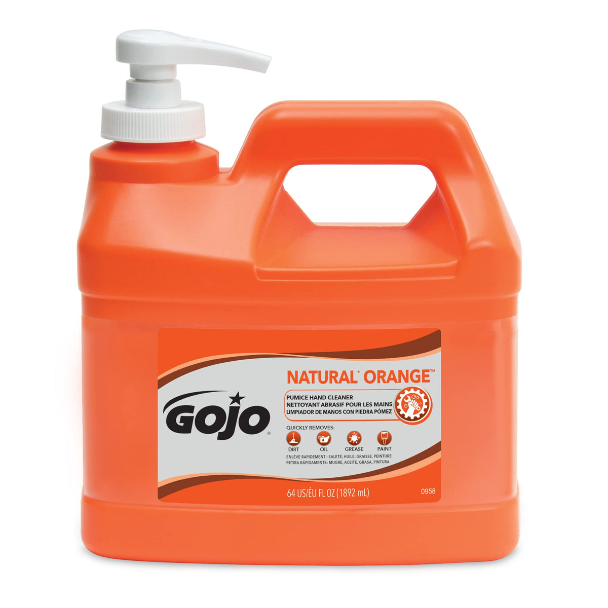 GOJO Natural Orange Pumice Hand Cleaner 1/2 Gallon Pump Bottle front view