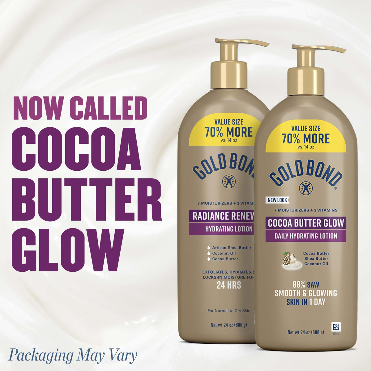 Gold Bond Cocoa Butter Glow Lotion pump bottle side view