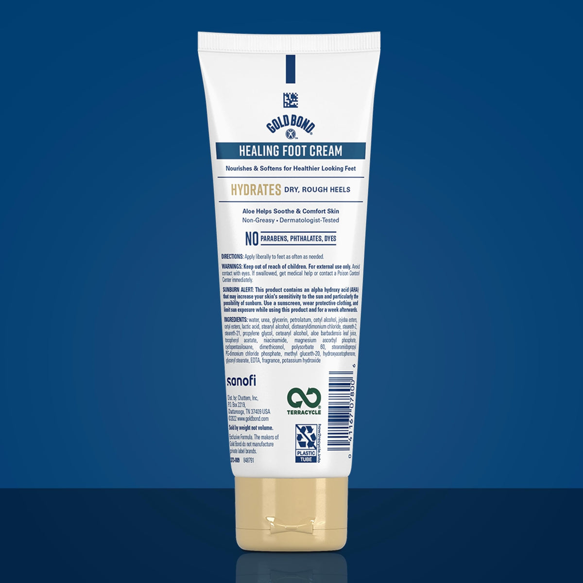 Gold Bond Healing Foot Cream 4 Oz back view showing ingredients