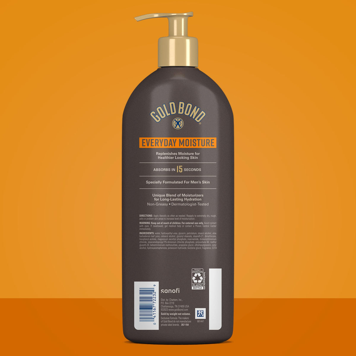Gold Bond Men's Essentials Daily Lotion pump bottle side view