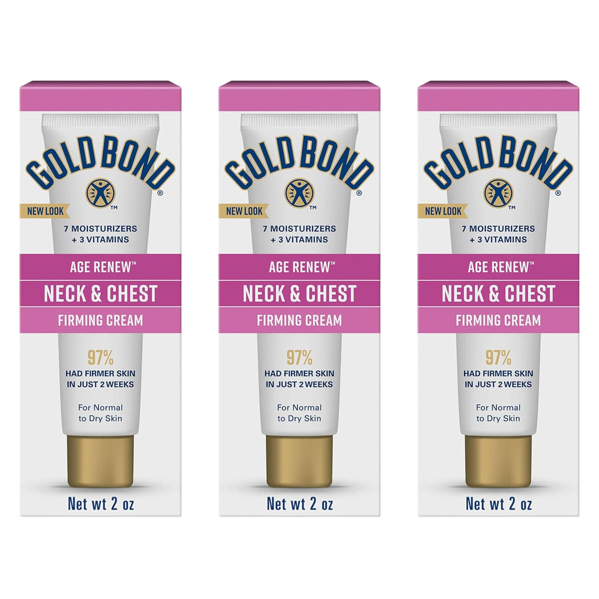 Gold Bond Neck and Chest Firming Cream three 2 oz tubes front view