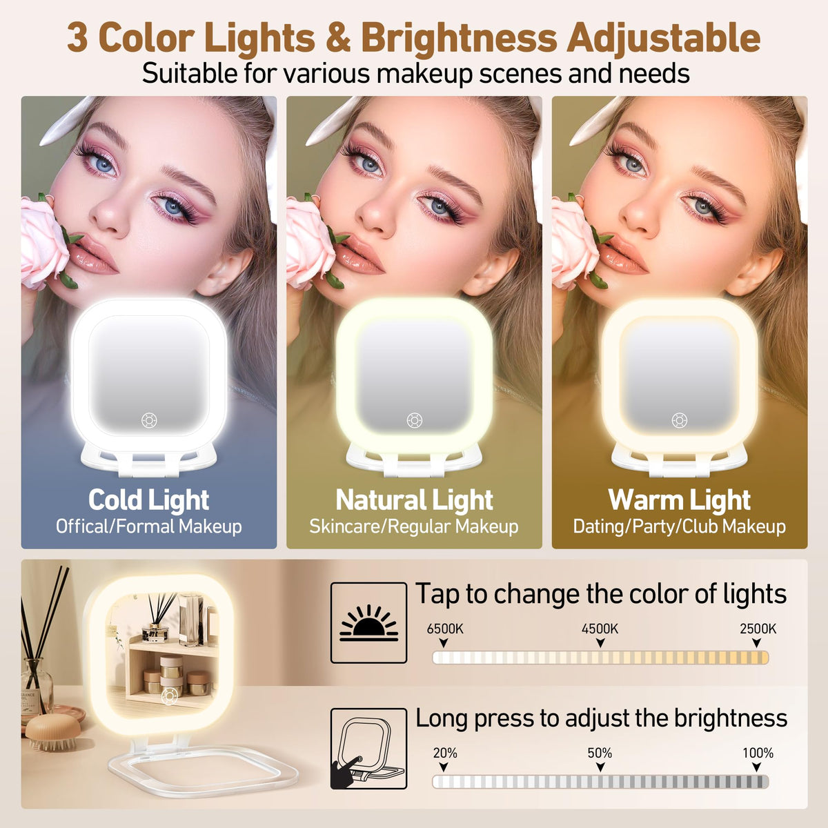 GOMIPURU Travel Mirror with Light in handbag