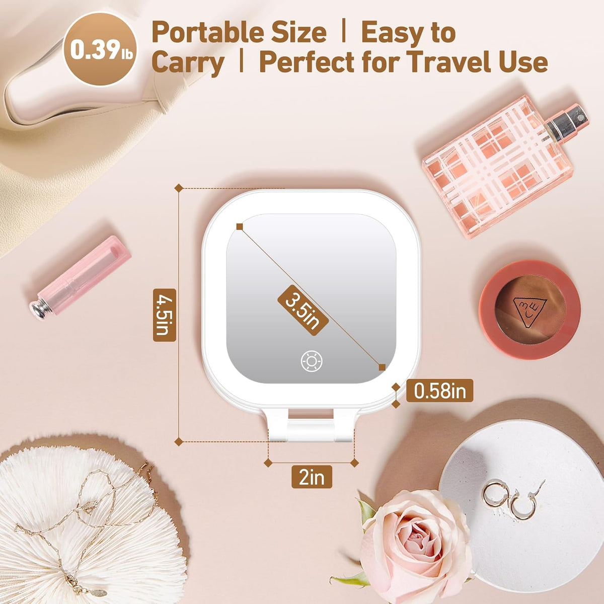 GOMIPURU Travel Mirror with Light side view