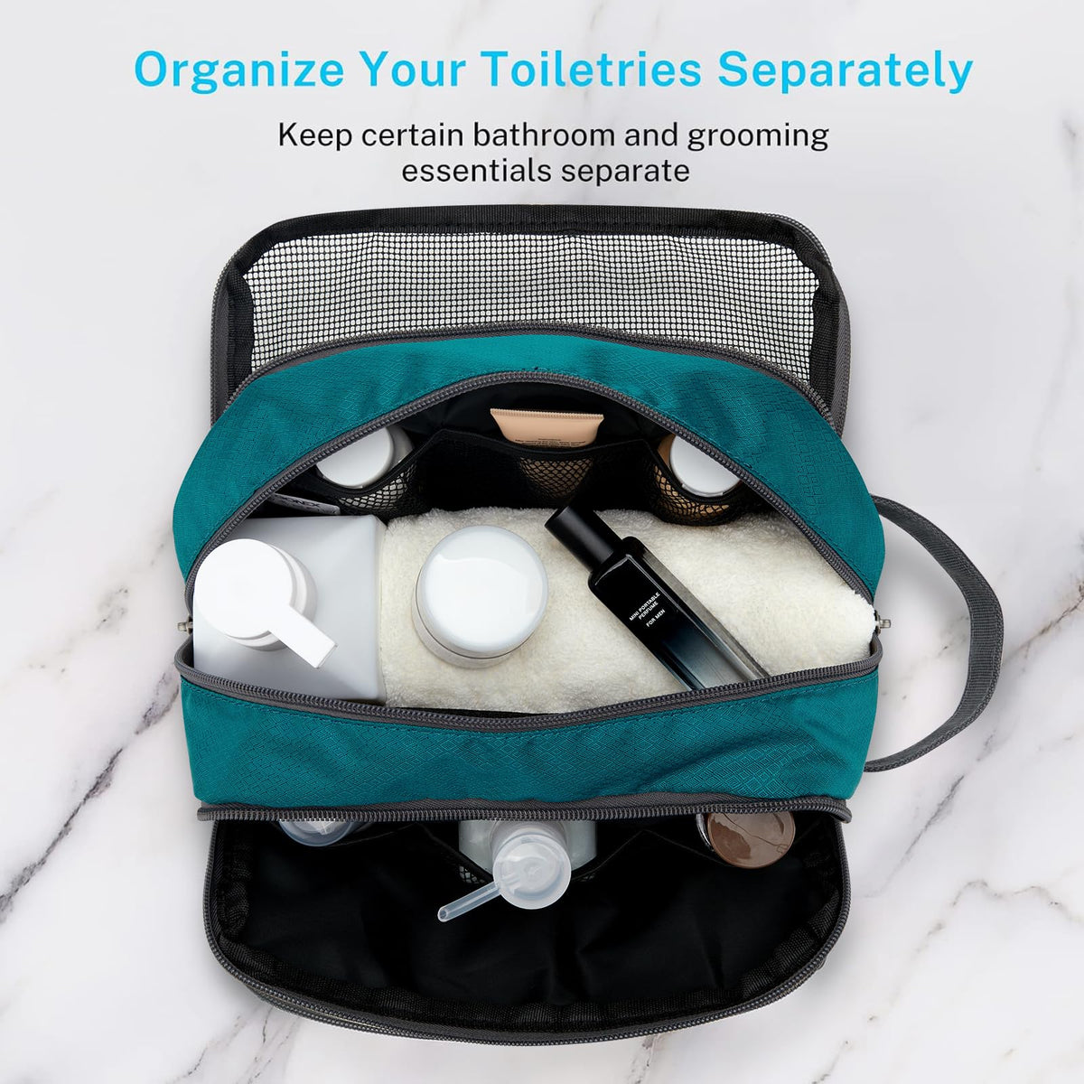 Gonex Travel Toiletry Bag open with toiletries inside