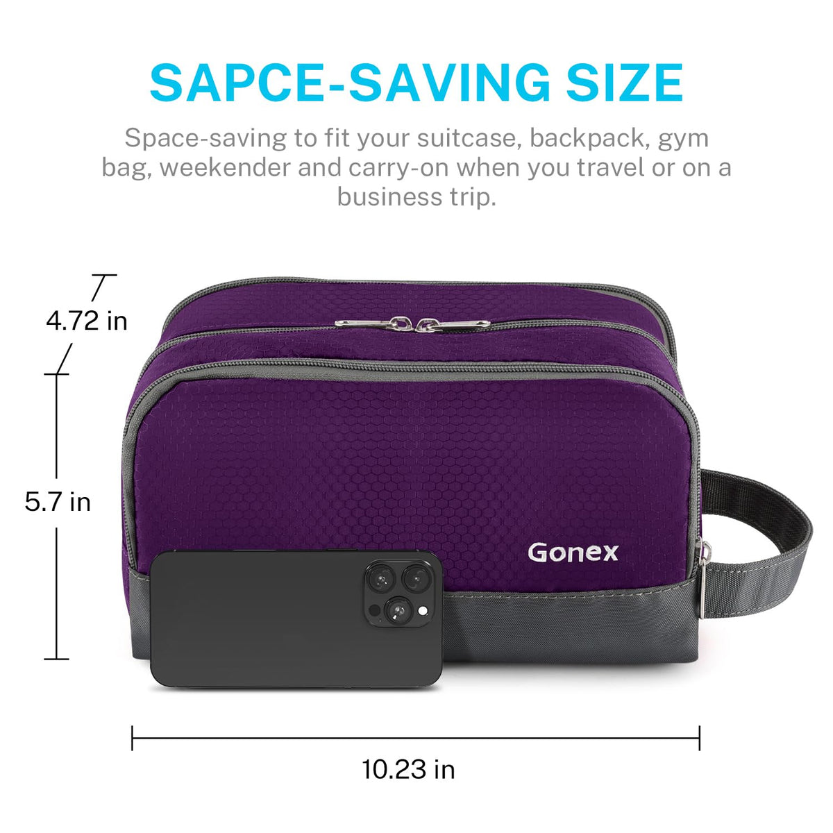 Gonex Travel Toiletry Bag opened showing organised compartments