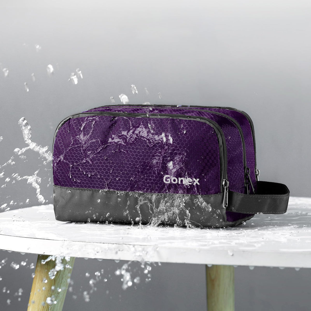 Gonex Travel Toiletry Bag side view with strong zinc alloy zipper