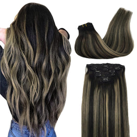 GOO GOO 24inch clip in hair extensions in balayage black to blonde
