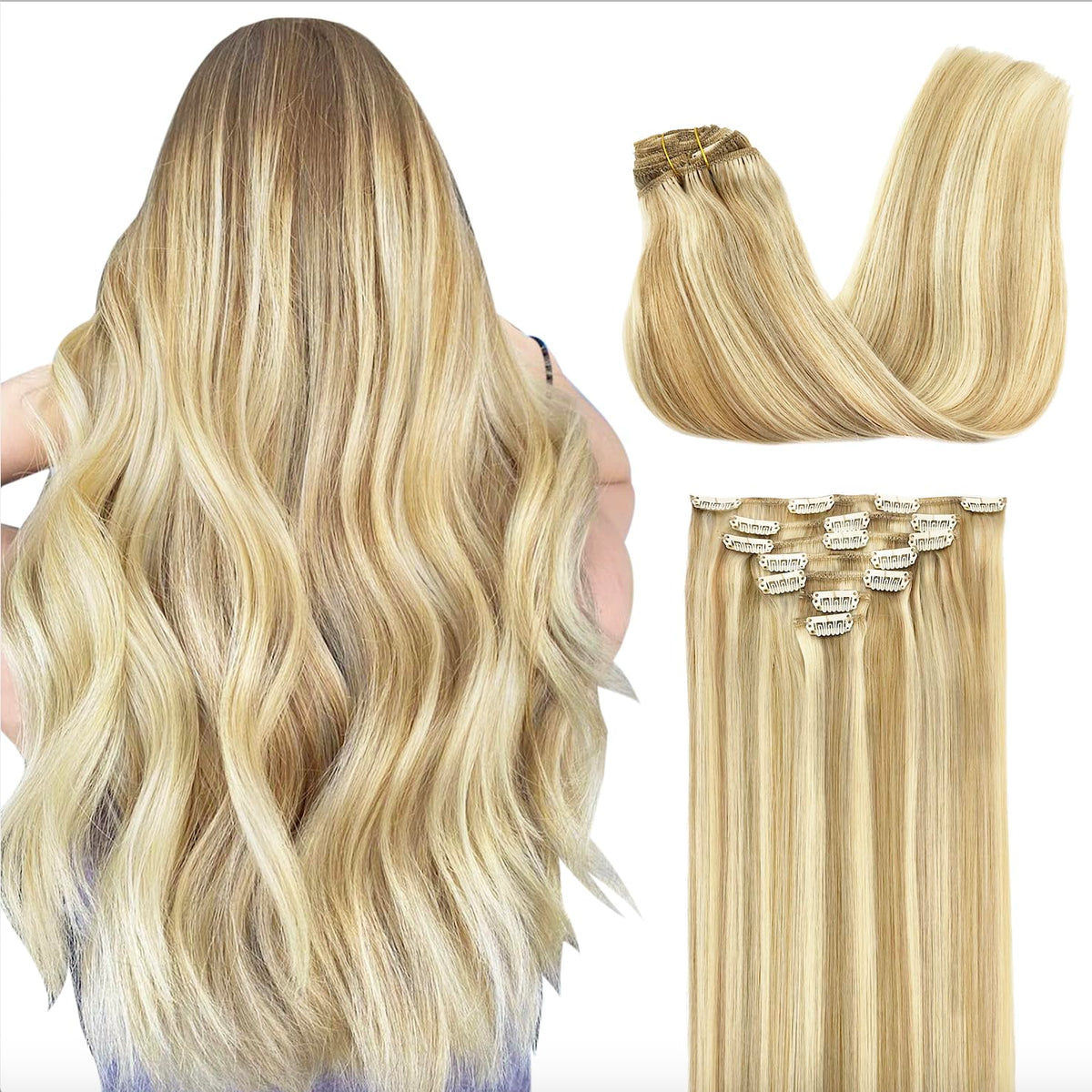GOO GOO Clip in Hair Extensions 12inch Dark Blonde Highlighted