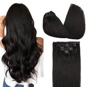 GOO GOO Clip in Hair Extensions 12inch natural black front view