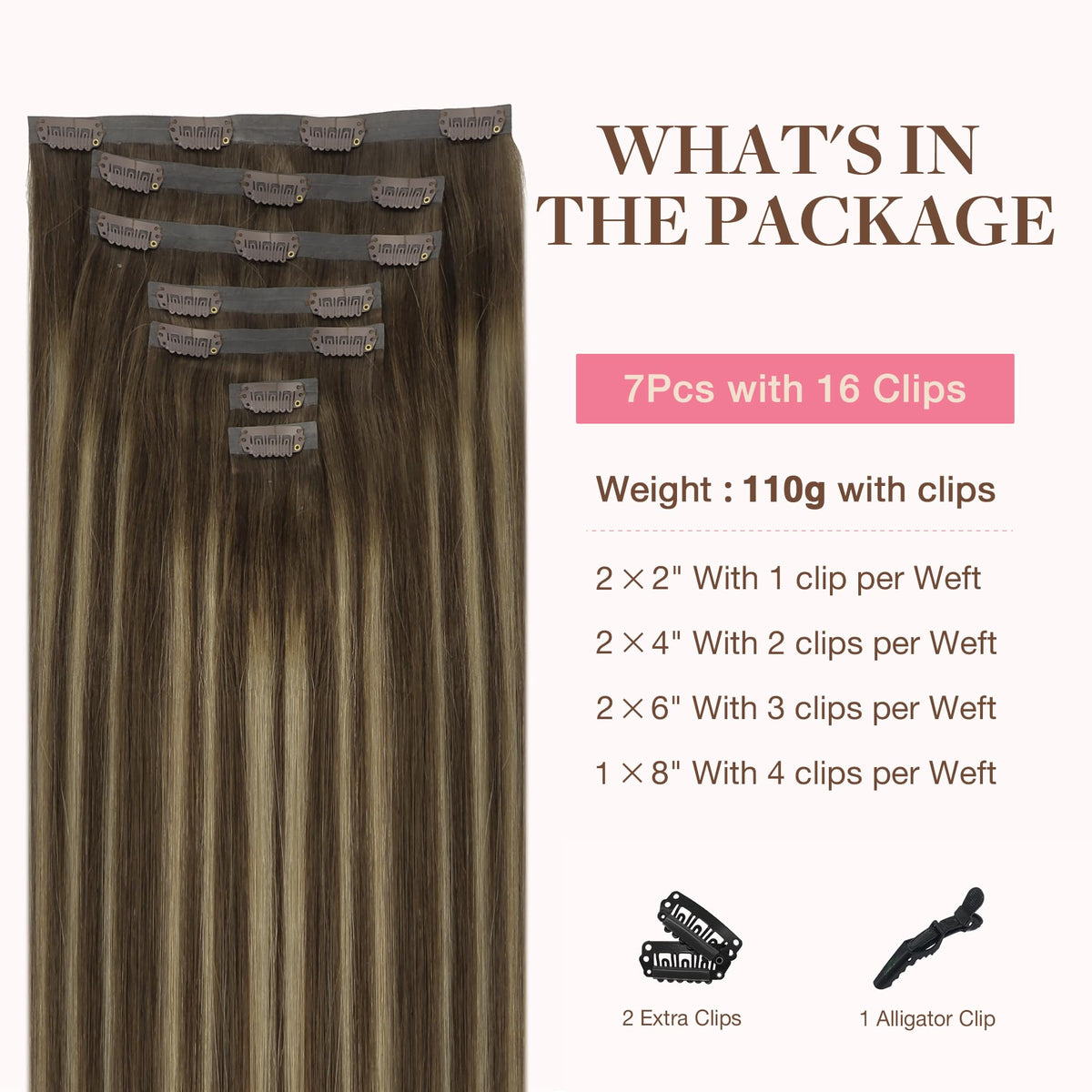 GOO GOO Clip in Hair Extensions 12inch packaging and contents