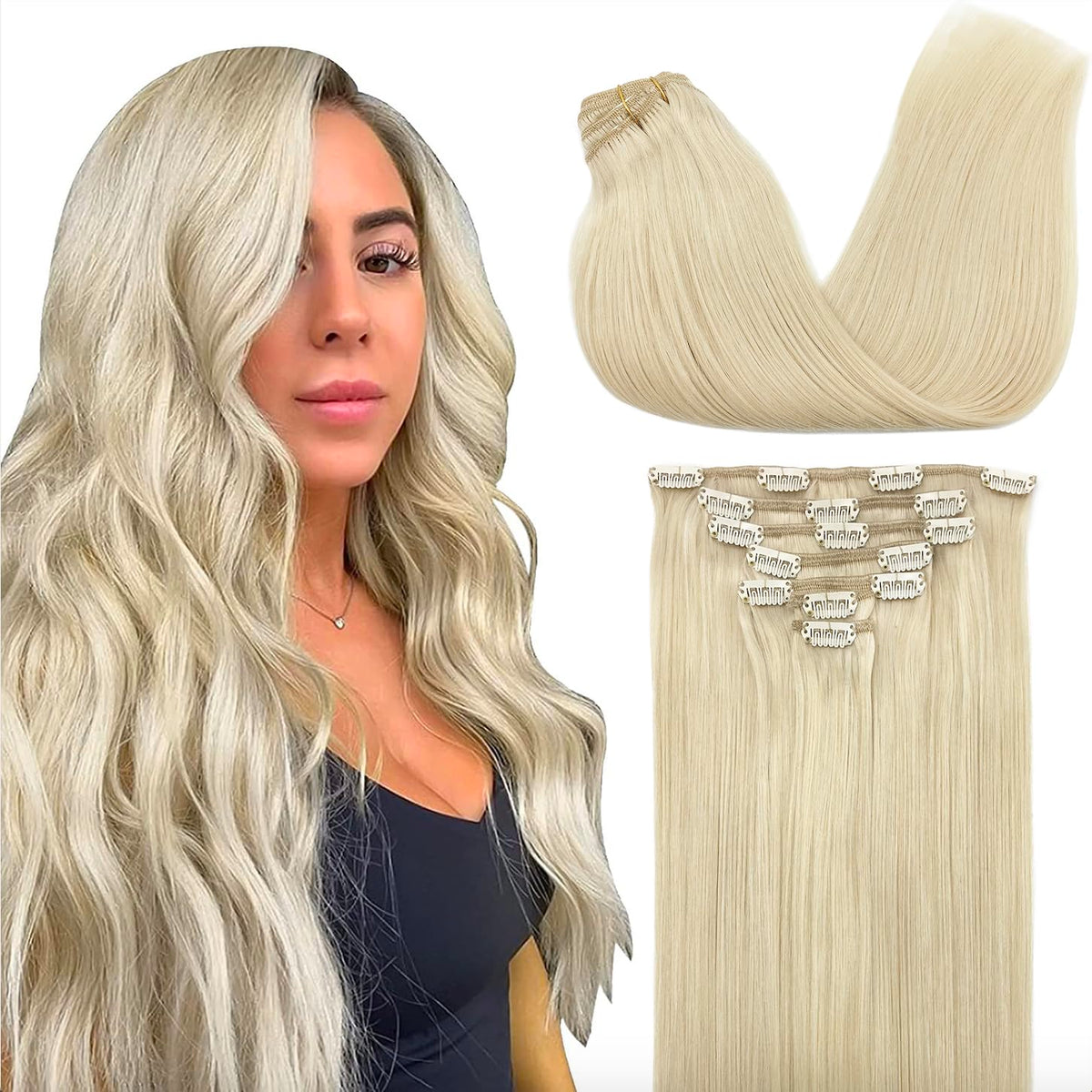 GOO GOO Clip in Hair Extensions 12inch Platinum Blonde front view