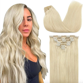 GOO GOO Clip in Hair Extensions 12inch Platinum Blonde front view
