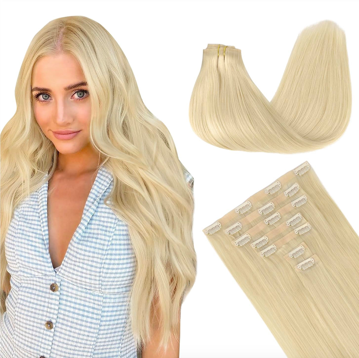 GOO GOO Clip in Hair Extensions 12inch Platinum Blonde front view