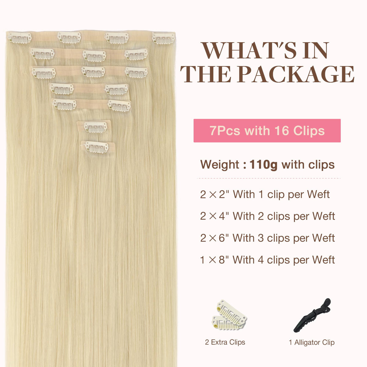 GOO GOO Clip in Hair Extensions 12inch Platinum Blonde packaging