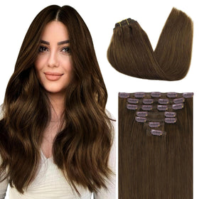GOO GOO Clip in Hair Extensions 14inch 120g Chocolate Brown front view