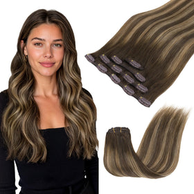 GOO GOO Clip in Hair Extensions 14inch 60g Balayage 4/27/4 front view