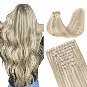 GOO GOO Clip in Hair Extensions 14inch Ash Blonde front view