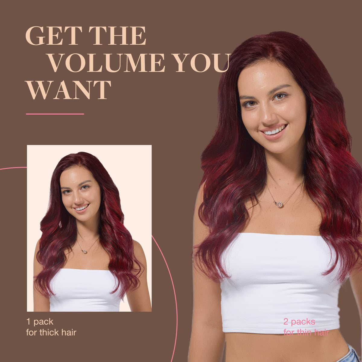 GOO GOO Clip in Hair Extensions 14inch Burgundy back view