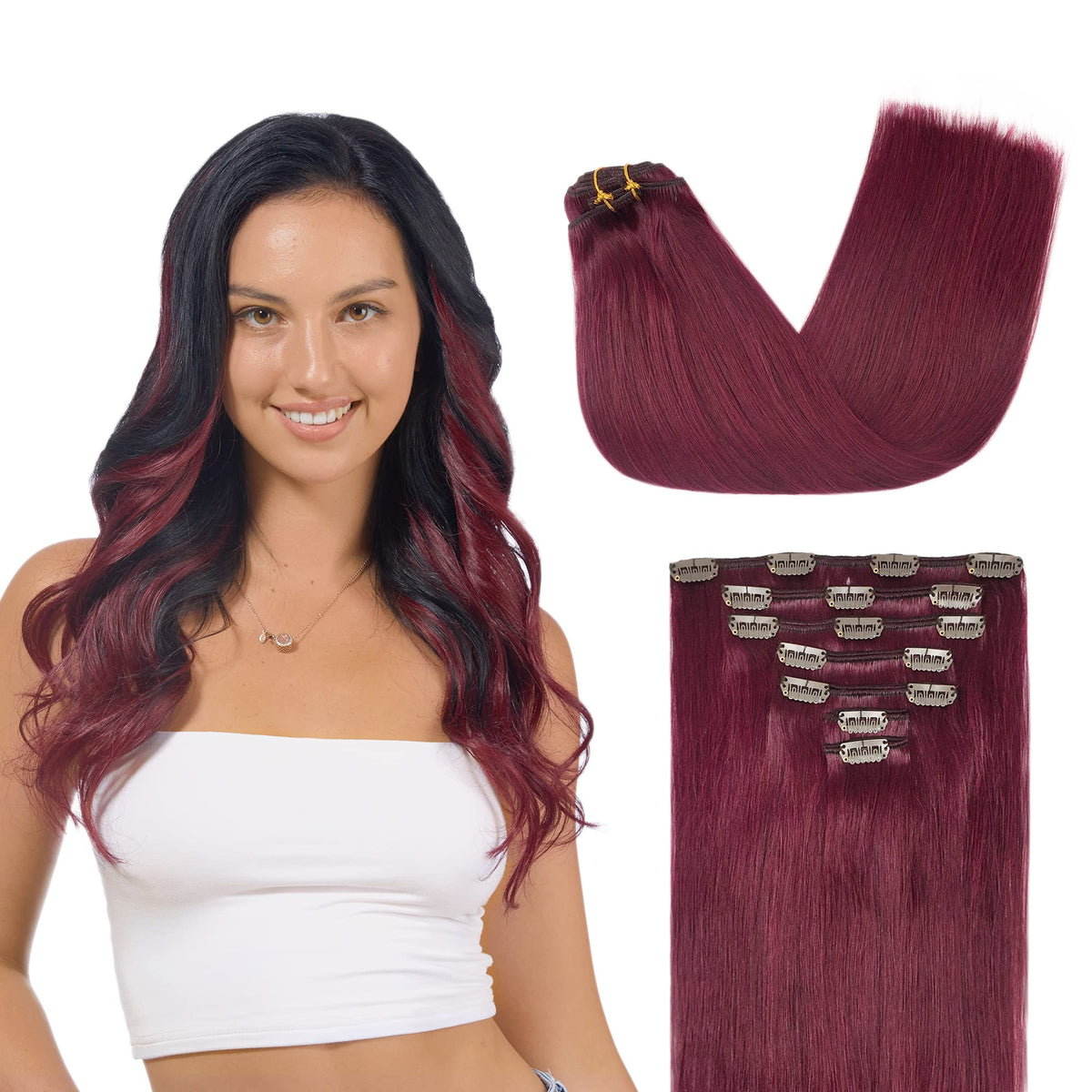 GOO GOO Clip in Hair Extensions 14inch Burgundy front view