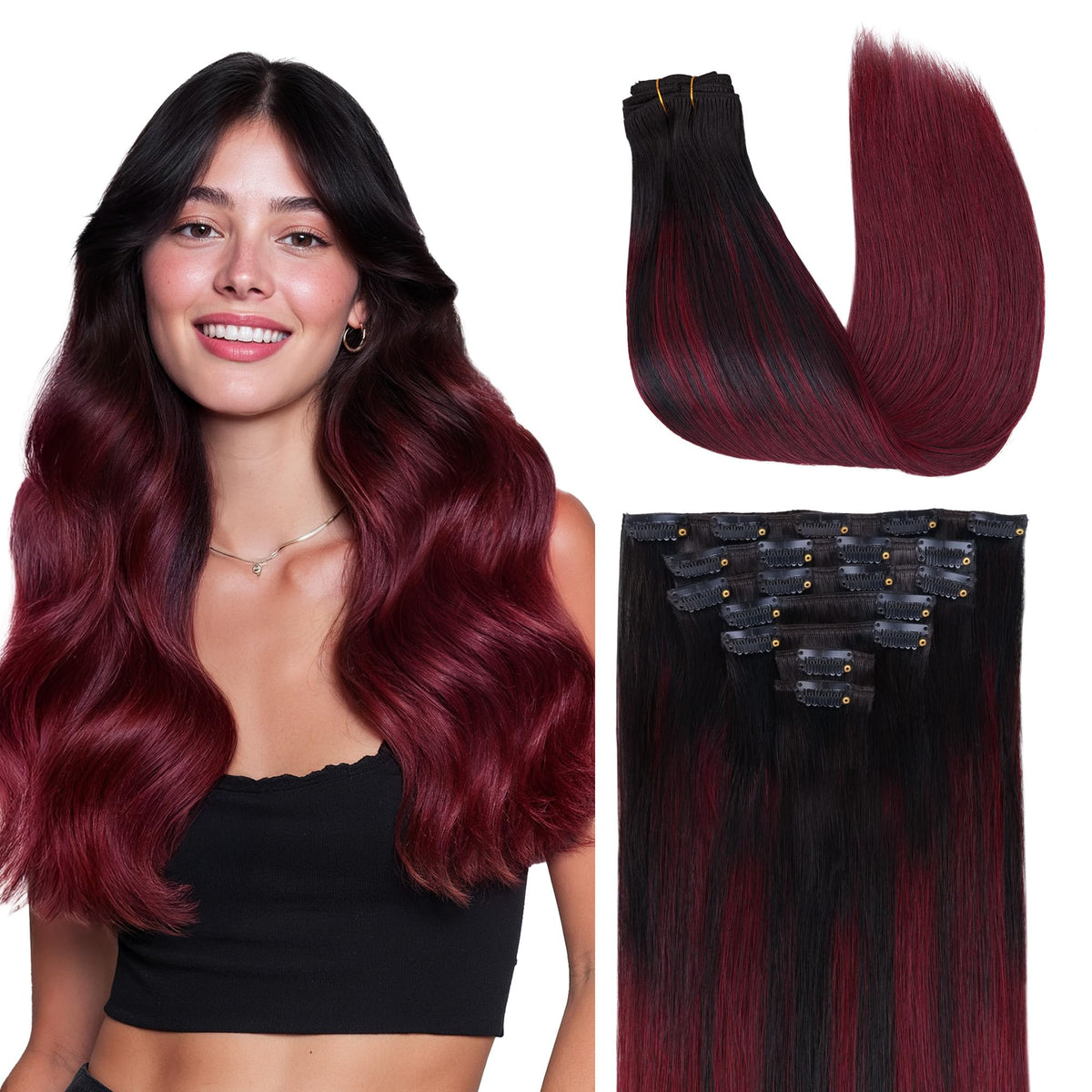 GOO GOO Clip in Hair Extensions 14inch Cherry Cola front view