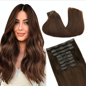 GOO GOO Clip in Hair Extensions 14inch Chocolate Brown front view