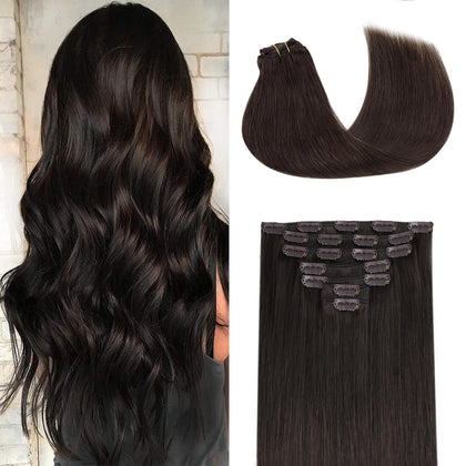 GOO GOO Clip in Hair Extensions 14inch Dark Brown front view